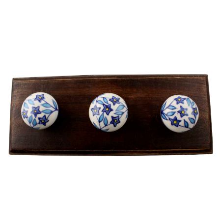 Blue Star Ceramic Floral Wooden Hook